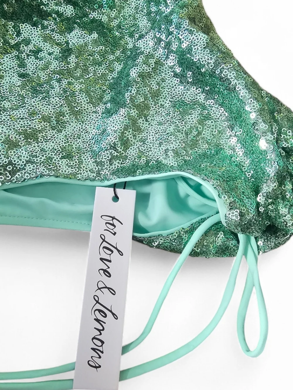 NWT FOR LOVE AND LEMONS X REVOLVE Barbados Sea Foam Sequin Bikini Bottom - XS